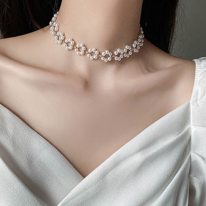 IFYOU Korean Fashion Pearl Necklace Simple Round Gold Chain Choker Women Jewelry Accessories