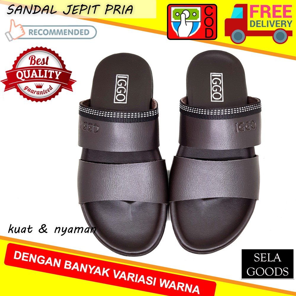 SANDAL PRIA SENDAL PRIA KASUAL FASHION PRIA SANDAL JEPIT PRIA Double Strap - Coklat