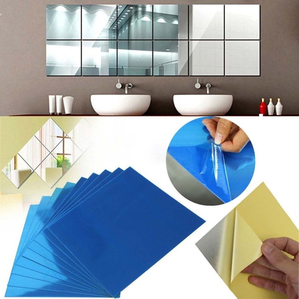 Sticker Cermin Dinding Rumah Sticker 3D Wall Sticker Dekorasi Model Square Mirror 9PCS