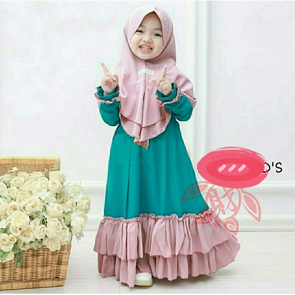 Dress Carien + Bergo - Baju Gamis Anak Perempuan - Dress Muslim Anak Perempuan