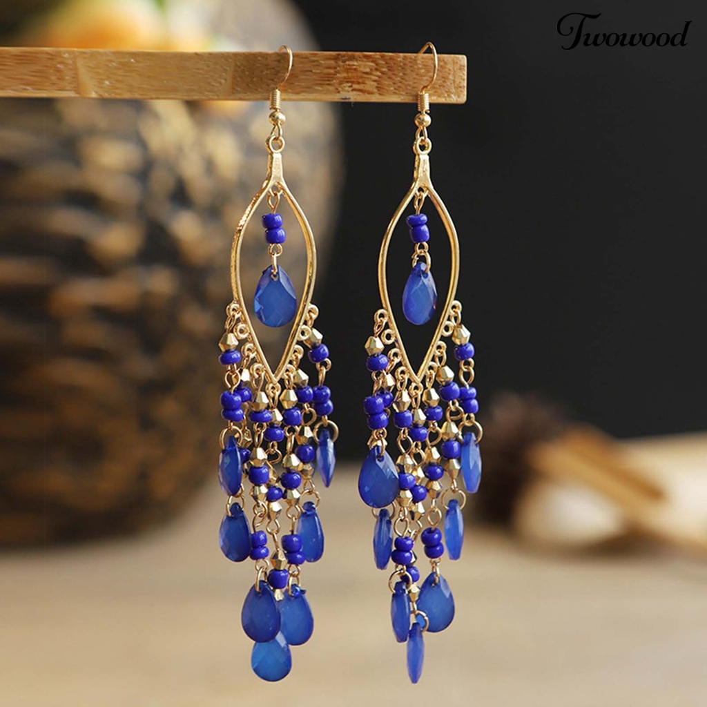 1 Pasang Anting Tassel Hollow Bahan Alloy Gaya Etnik Untuk Wanita