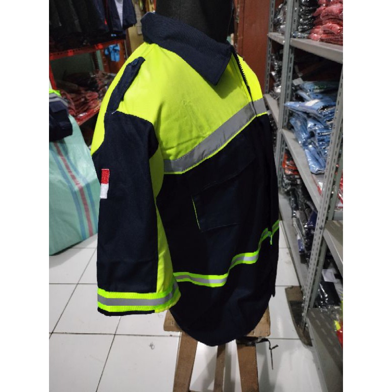 LENGAN PENDEK RESLETING NAVY HIJAU STABILO BAJU SAFETY WEARPACK ATASAN