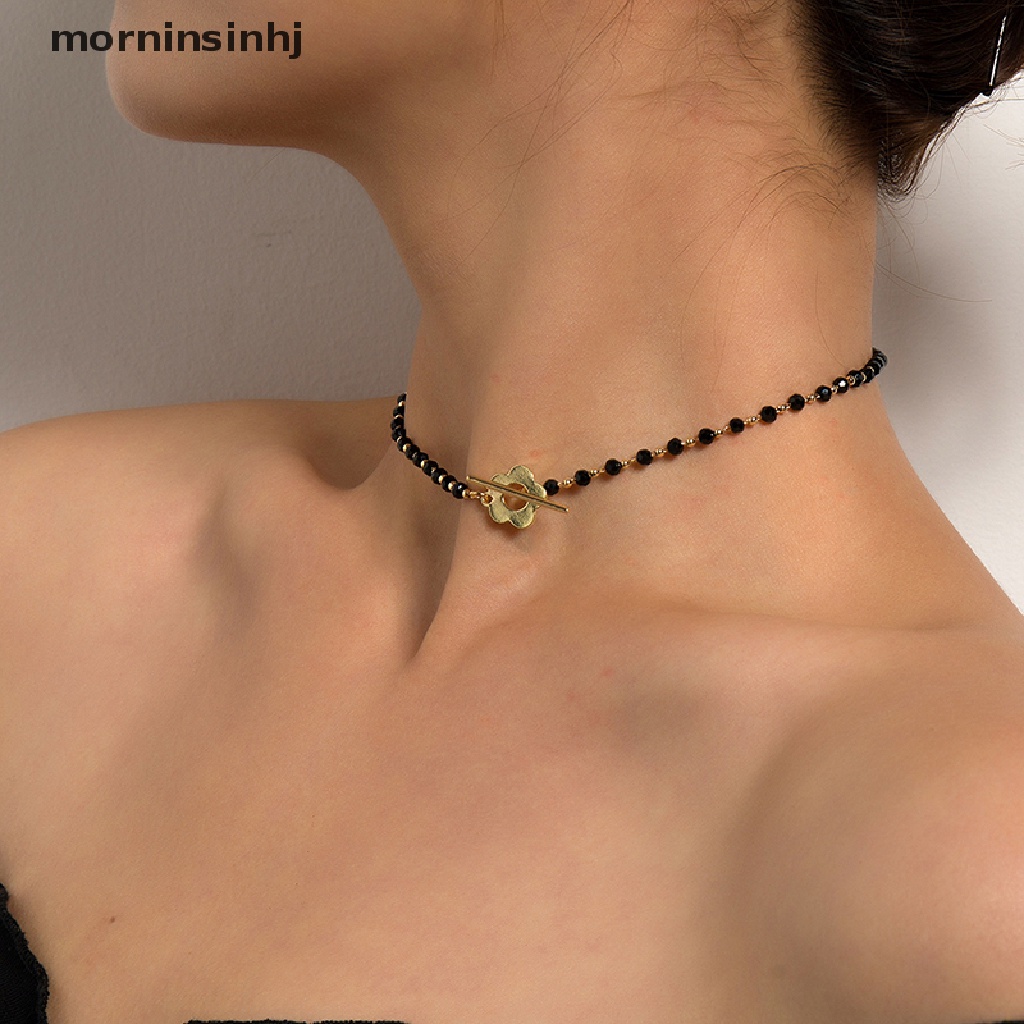 Mornin Kalung Choker Rantai Manik Kristal Hitam Mewah Untuk Wanita