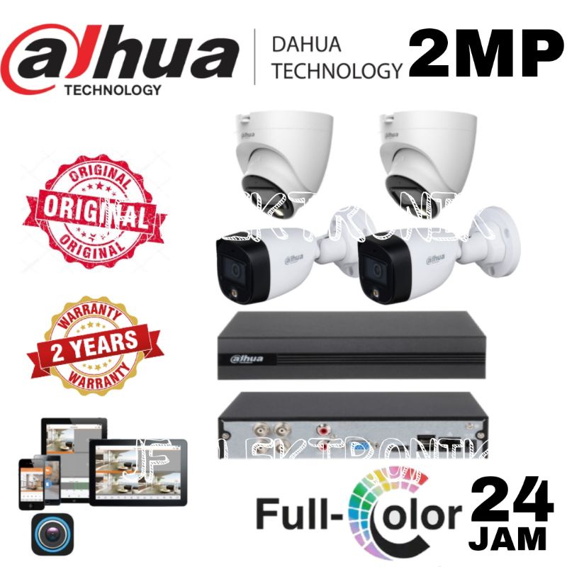 Paket Cctv 4 Channel Dahua 4 Kamera 2mp Full Color Komplit Tinggal Pasang