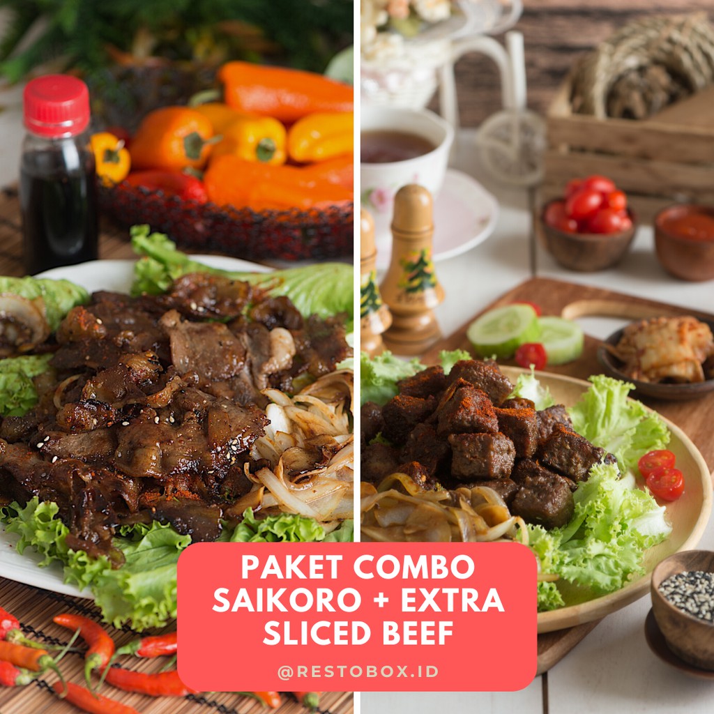 

PAKET COMBO WAGYU SAIKORO + EXTRA Sliced Beef Korean BBQ Restobox