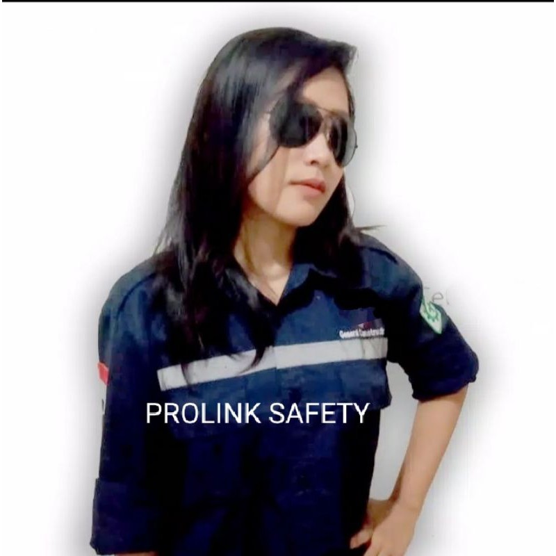 LENGAN PENDEK RESLETING DAN KANCING NAVY DONGKER BAJU SAFETY ATASAN WEARPACK BERLOGO K3