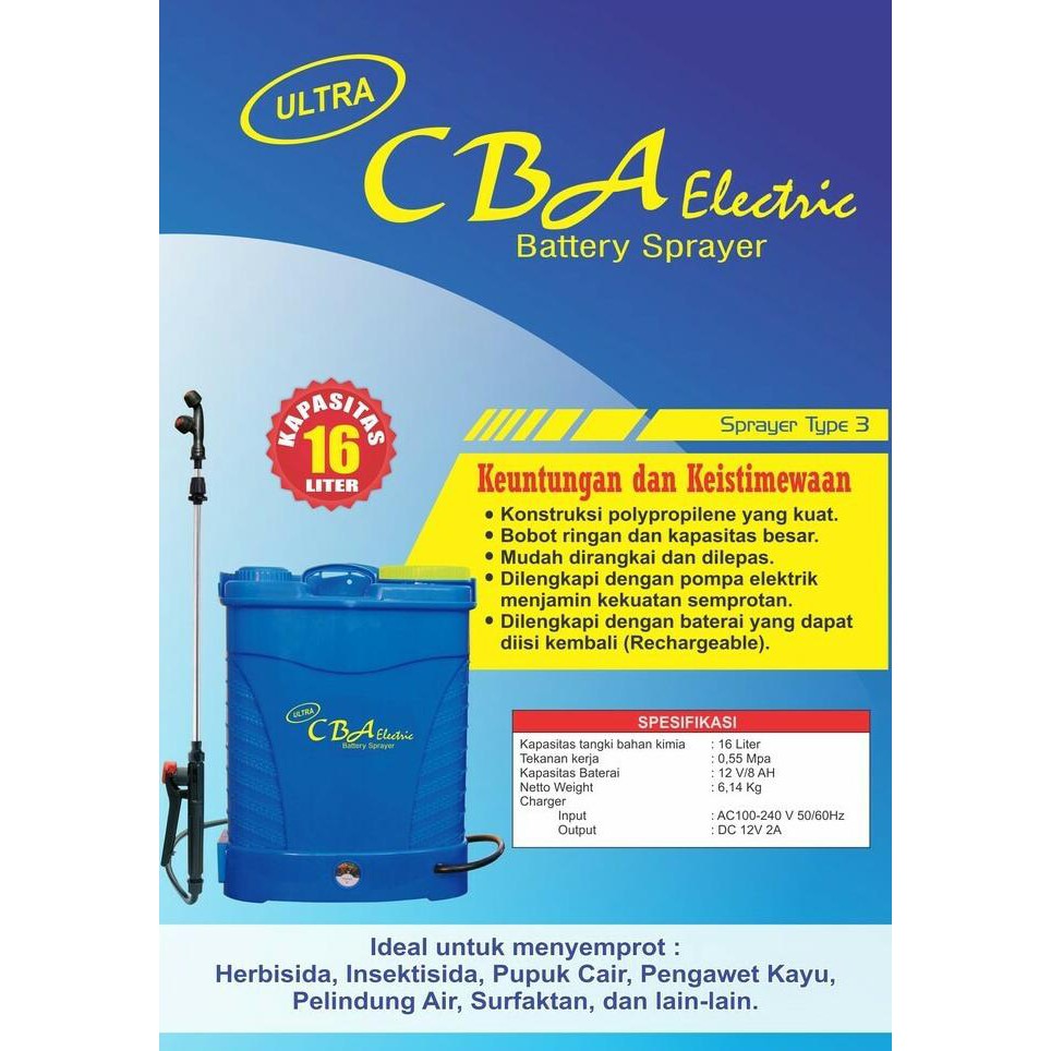 [BISA BAYAR DITEMPAT] CBA Electric Sprayer knapsack type tipe 3 elektrik 16Lt fertilizer