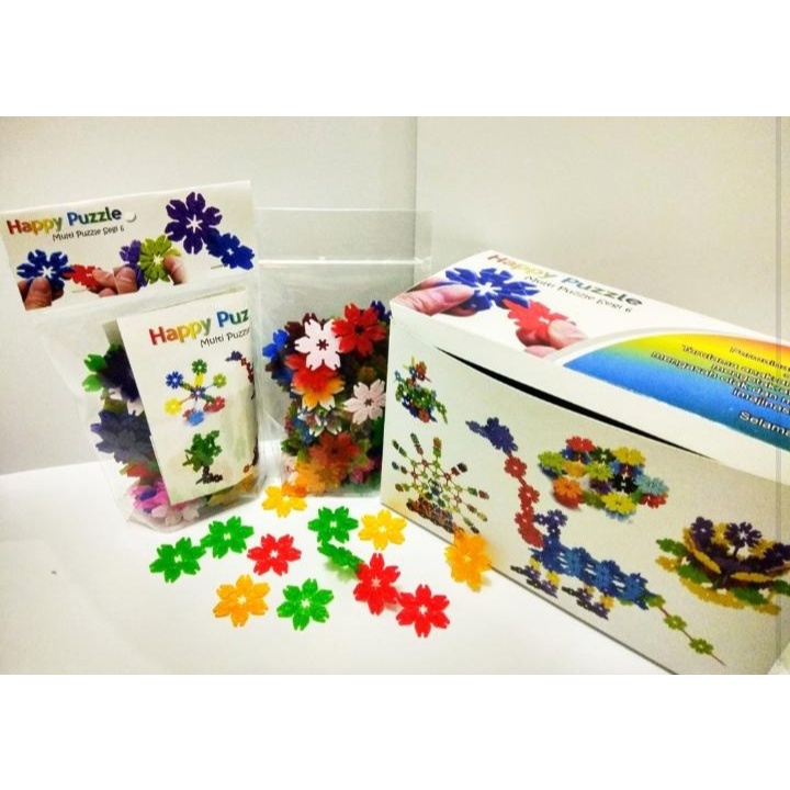 MAINAN HAPPY PUZZLE ISI 100 PC / MULTI PUZZLE SEGI 6 / PUZZLE BLOCK BENTUK BUNGA / BUNGA ICE FROZEN