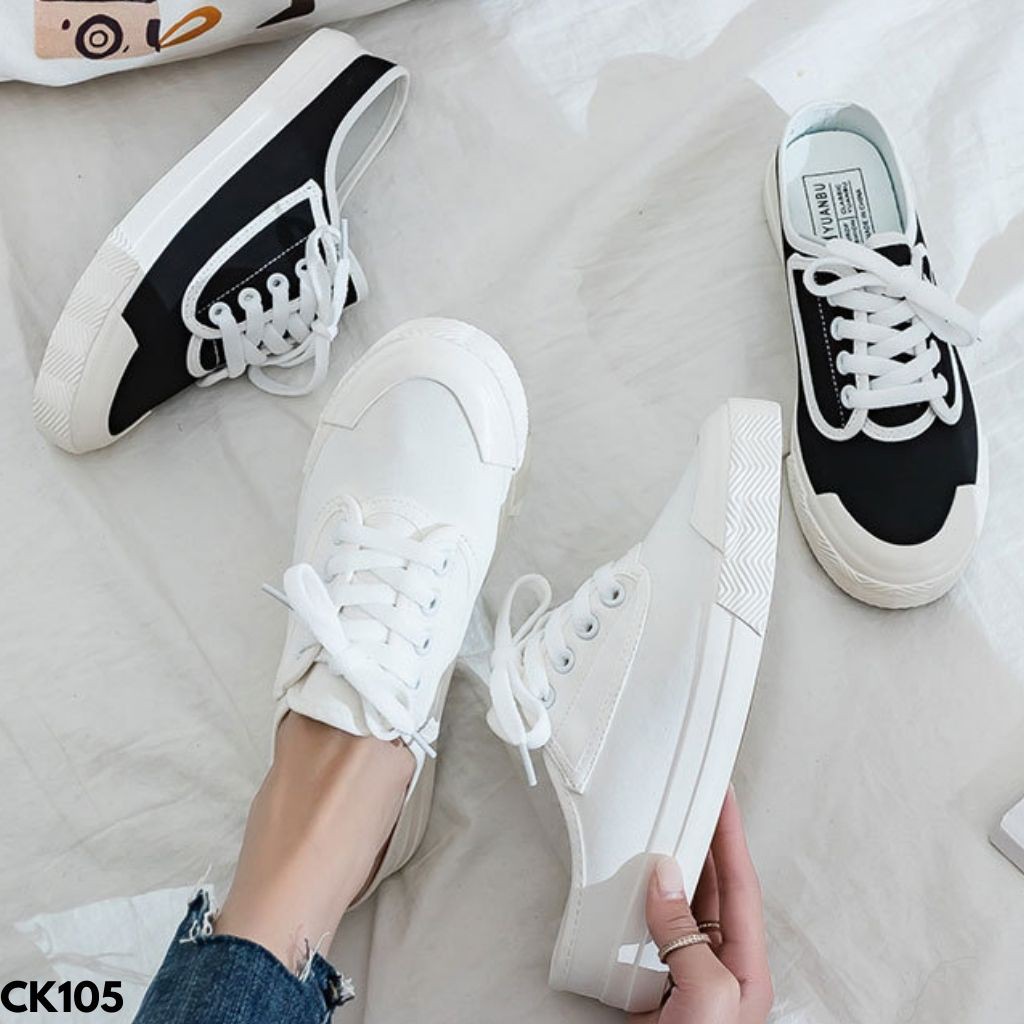 SEPATU SNEAKERS WANITA SELOP IMPORT KANVAS PUTIH HITAM REMAJA DEWASA PRAKTIS UNIK CANTIK POLOS CK105