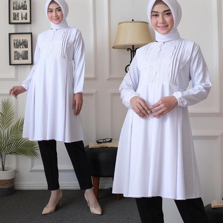 Tunik Baju Putih Wanita Terlaris Atasan Putih Tunik Wanita l Lengan Panjang Jumbo XXL 4L A3O3