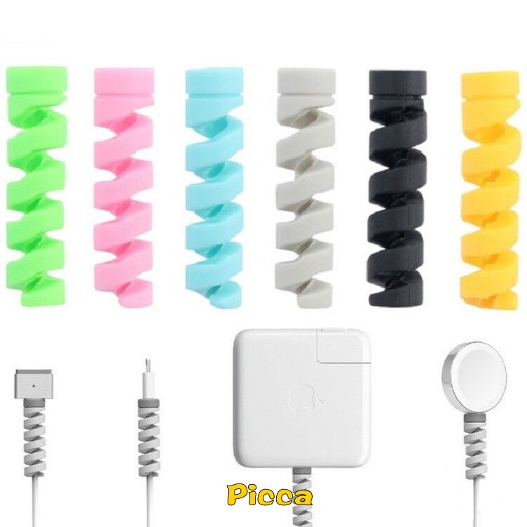 1pc Pelindung Kepala Kabel Data / Charger USB Universal Bentuk Spiral Bahan Silikon Untuk IPhone / Android