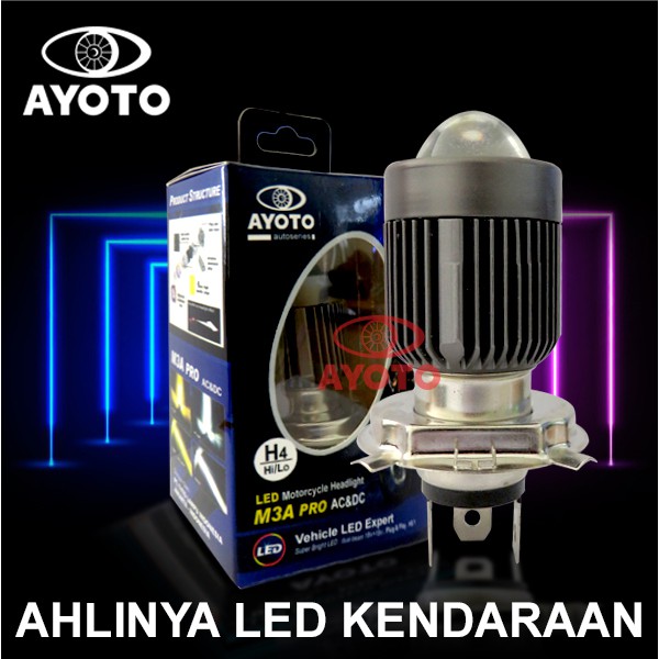 Lampu Motor LED AYOTO H4 HS1 18+18W M3A Pro Original