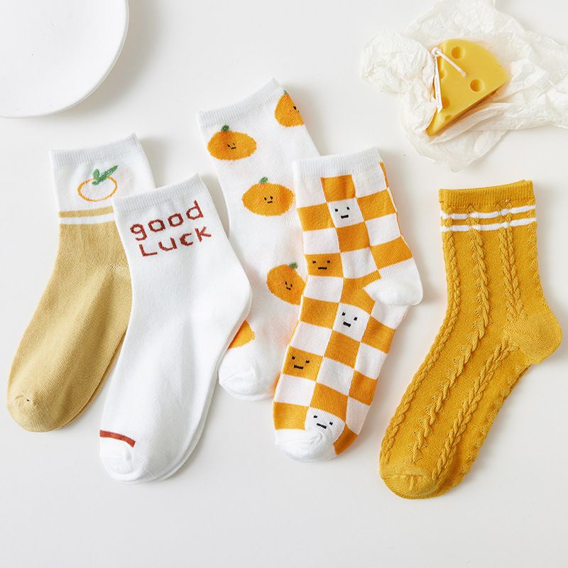 [littlecrab] Kaos Kaki Orange White Kaos Kaki Jeruk Oren Jingga Putih Kaos Kaki Panjang Cute Orange Women Socks Kaos Kaki Berkualitas High Quality Sock Korean Style