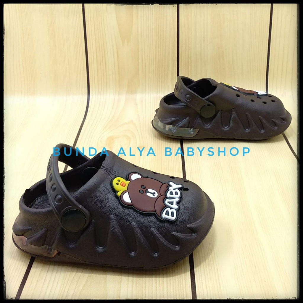 Sendal Anak Laki Usia 6 Bulan 1 2 Tahun COKLAT Sendal Anak Cowok Karet Model Tali belakang Motif Kartun Lucu Size 19-22