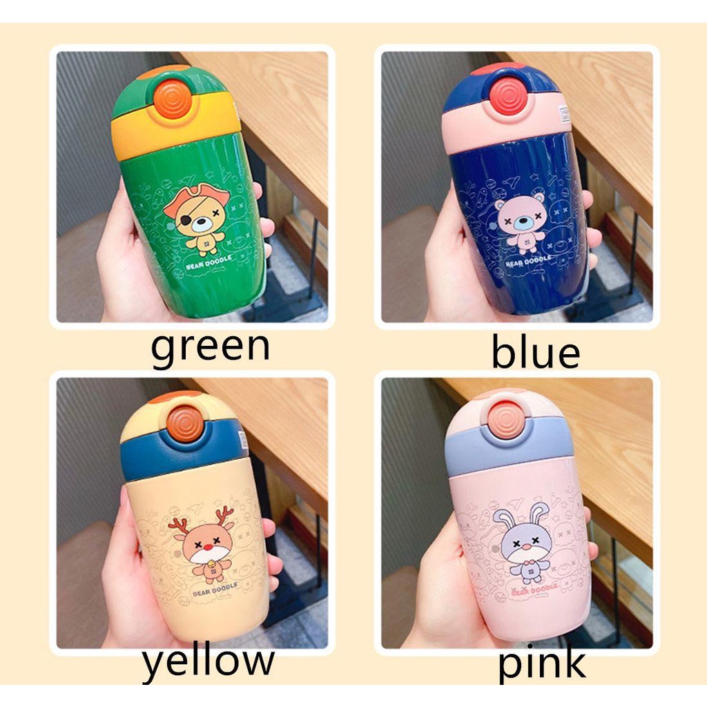 Solighter Straw Cup 280ml Korea Animal Kartun Double-drinking Vacuum Cup