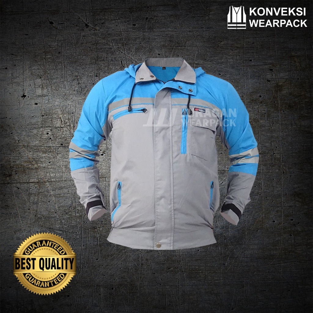 Wearpack Safety Jaket Hoodie Weather Shield Warna Biru Toska Kombinasi Abu-abu