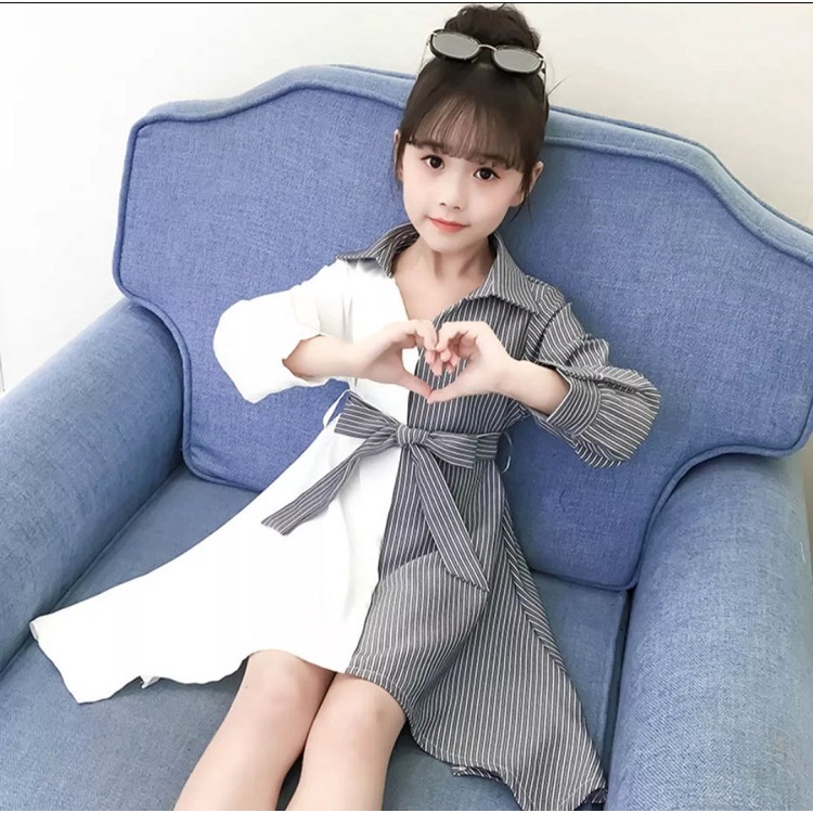 Moonella fashionKids Dress Revie Salur Hitam / Dress Anak Perempuan Usia 8 9 10 Tahun / Dress Anak I