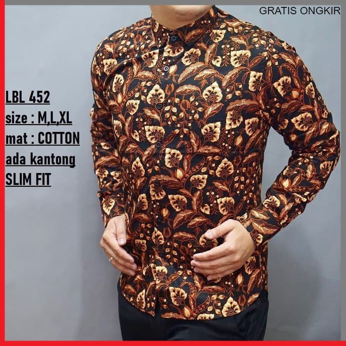 KEMEJA PRIA BATIK LENGAN PANJANG HEM BAHAN KATUN HALUS 40S LBL 452 PENDEK JAKARTA PLATINUM