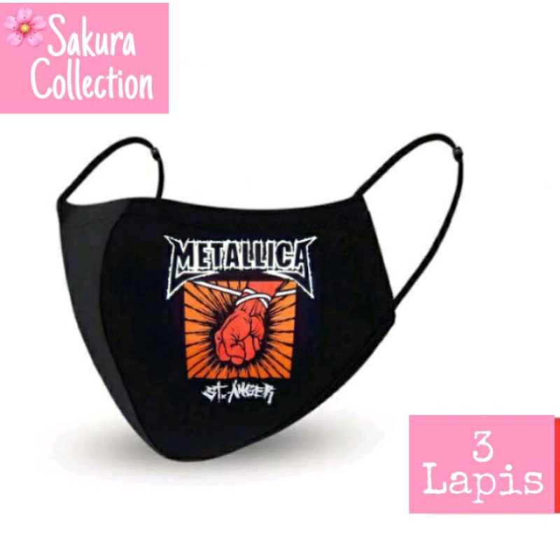 Masker Kain 3 ply  Lapis / Scuba /  - Metallica ( Band Metal )