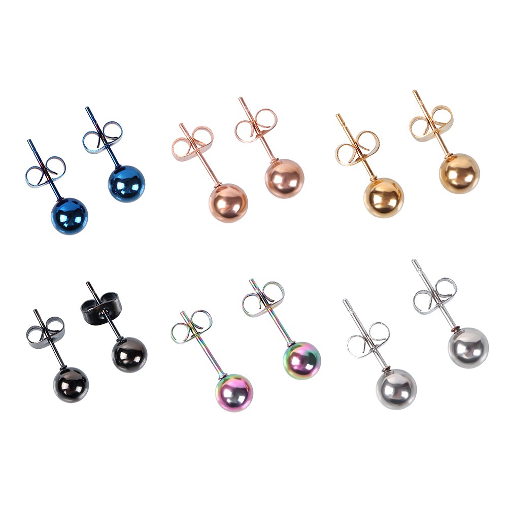 【HOT  SALE】1Pcs Anti Allergy Mini Size 5mm/6mm Beads Ear Stud Earrings Colorful Ear Jewelry Daily Decoration