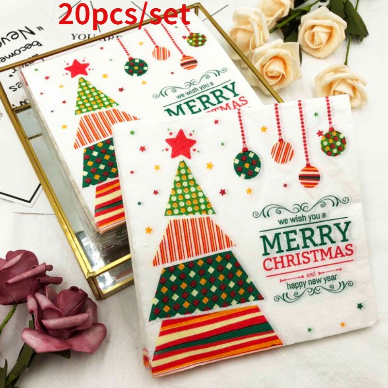 20pcs/set Serbet Motif Snowflake Natal Dekorasi Pesta &amp; Restoran Tisu Wajah Kertas Sekali Pakai