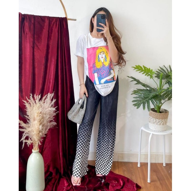 [Ijuf] CELANA KULOT HIGHWAIST PLISKET PLEATS TWO TONE TIE DYE HOUNDSTOOTH PREMIUM IMPORT BANGKOK BKK