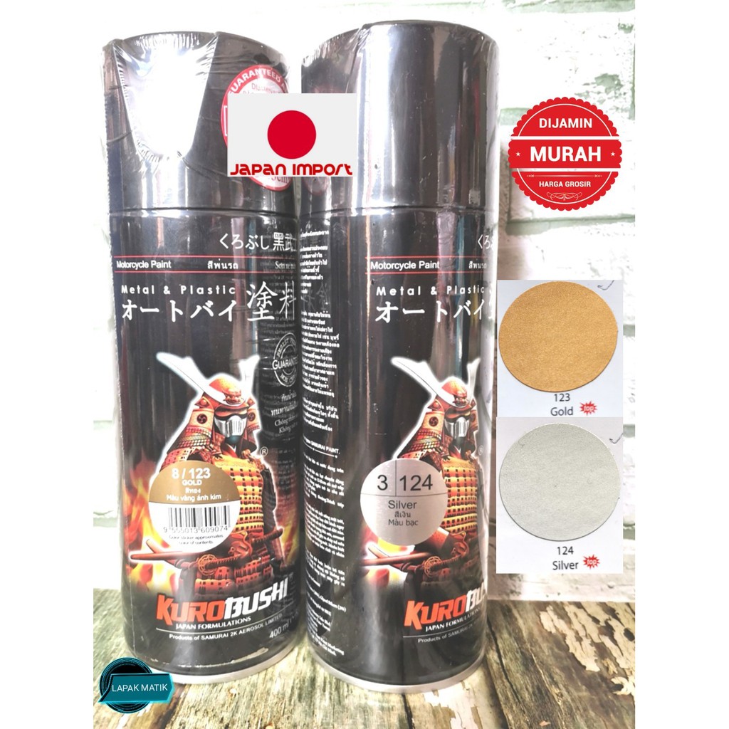 Pilok Samurai Paint Spray Hitam Putih Hitam Doff Silver Clear Merah Biru Kuning 400 ML