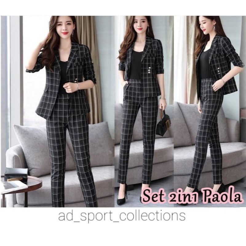 setelan blazer kotak wanita / satelan jas kotak wanita