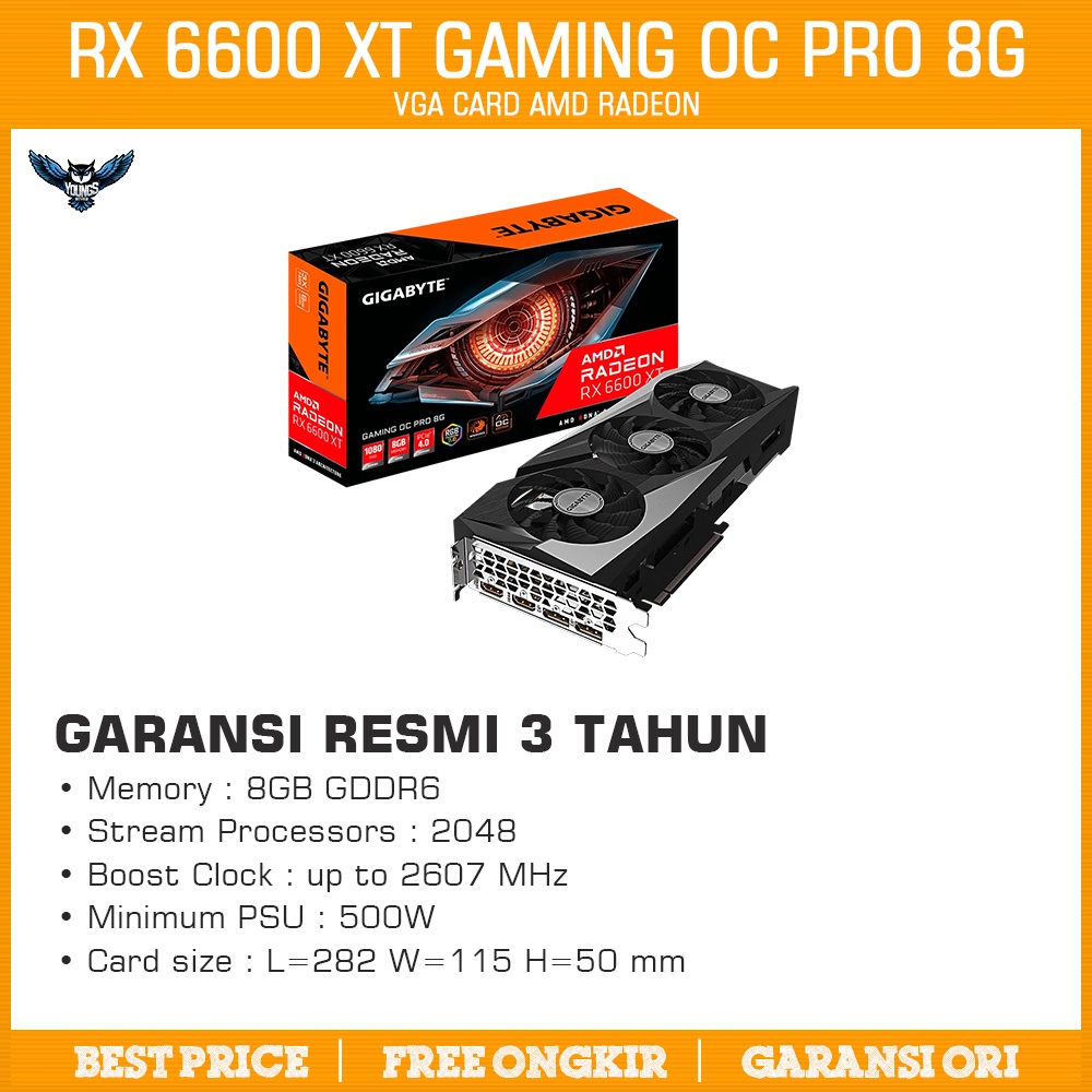 VGA GIGABYTE RX 6600 XT GAMING OC PRO 8G - 8GB DDR6 Radeon 6600xt rx6600xt