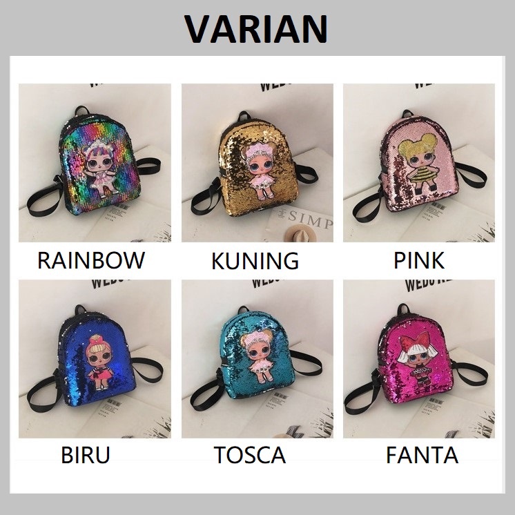 Swopply SW1388 Tas Ransel Anak Karakter LOL Tas Glitter Backpack Sequin Fashion