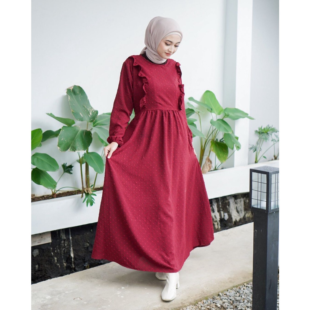 Gamis Rayon Homey Dress Terlaris / Gamis Muslim Syari Motif Terbaru-Giska Maron Dress