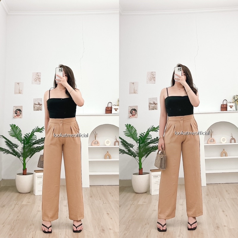 lookatmeofficial • Celana Kulot Wanita Harry Crinkle Basic Casual Pants