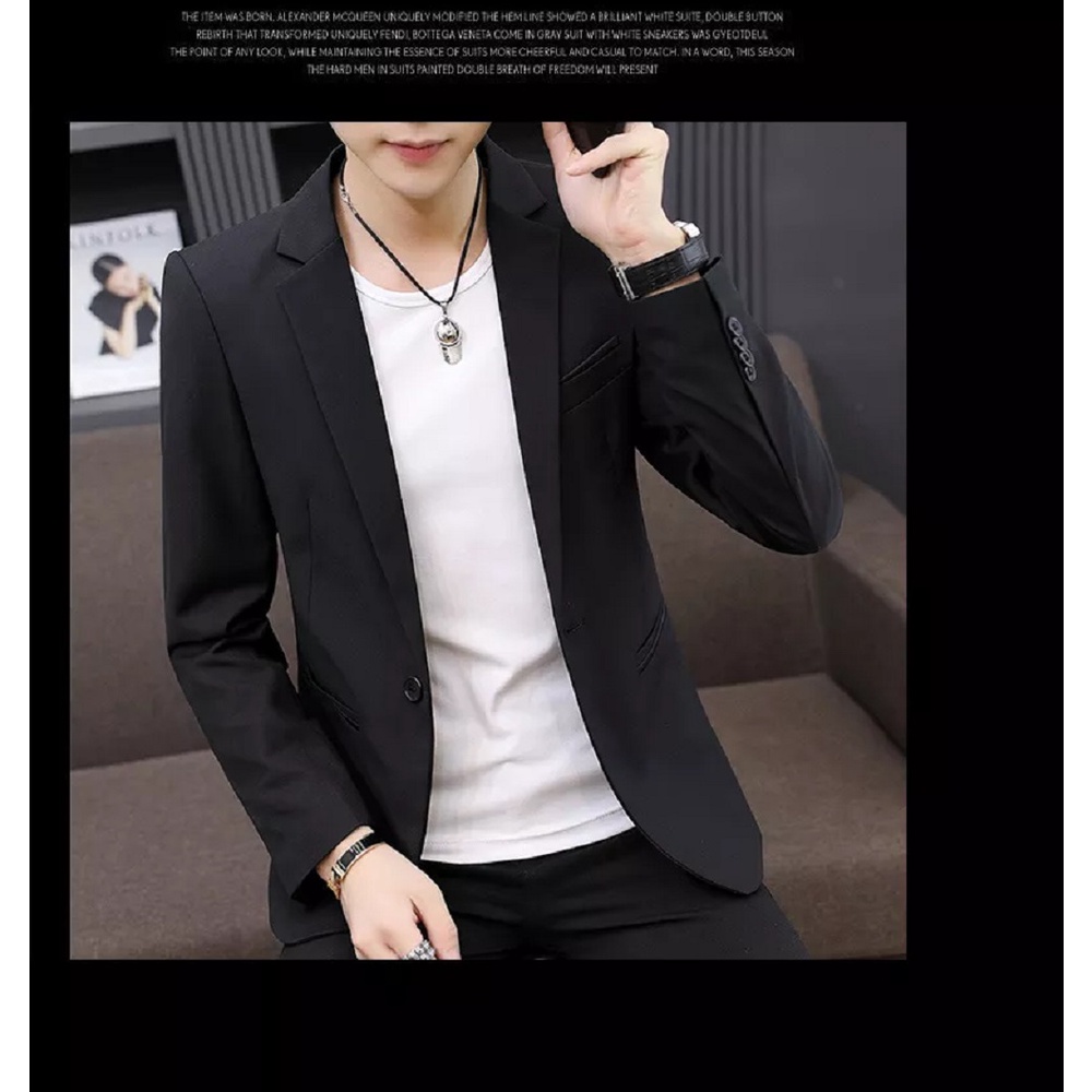 BLAZER PRIA KOREA SLIMFIT WARNA HITAM STYLISH BLACK ORI NIKAYU HIGH TWIST PREMIUM