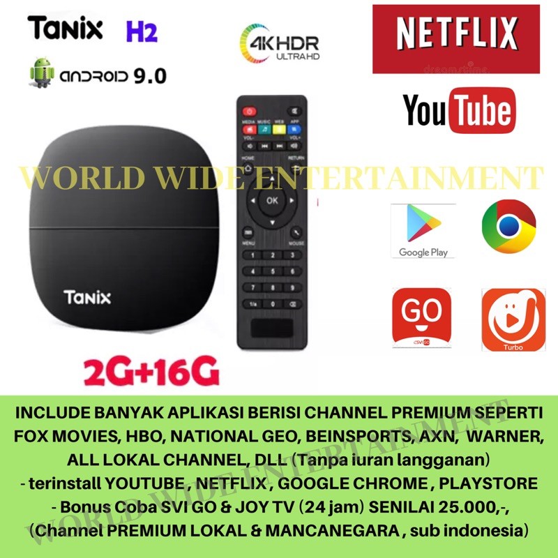 Tanix H2 Stb Android Tv Box 9 0 2gb 16gb Full Aplikasi Iptv Channel Premium Nonton Gratis Shopee Indonesia