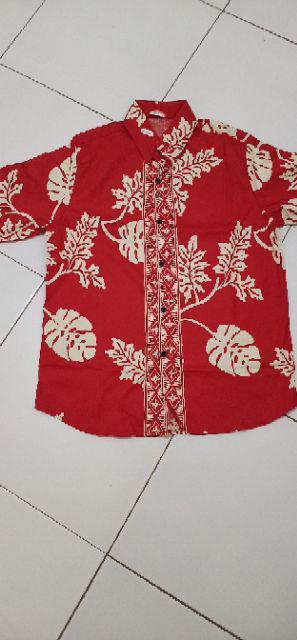 Batik Couple Amanda# Edisi Imlek Warna Merah Motif Daun Bahan Katun Stretch