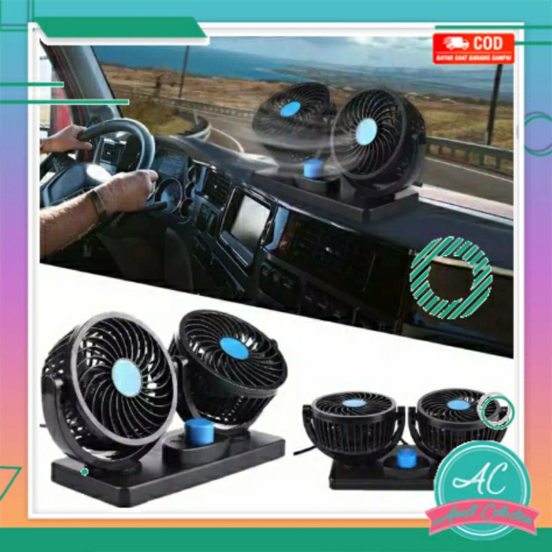 Kipas angin mobil penyejuk pendingin ac portable dashboard double baling 6inc 360 degree putaran