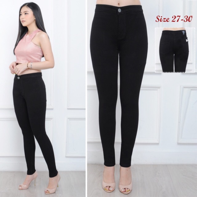 BESS - Celana Highwaist Cotton Strench Wanita - BLACK