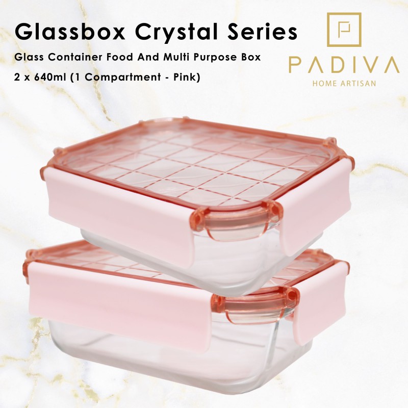 PADIVA 640ML PINK (2PCS) CRYSTAL GLASSBOX 1 COMPARTMENT (GBC640SP)