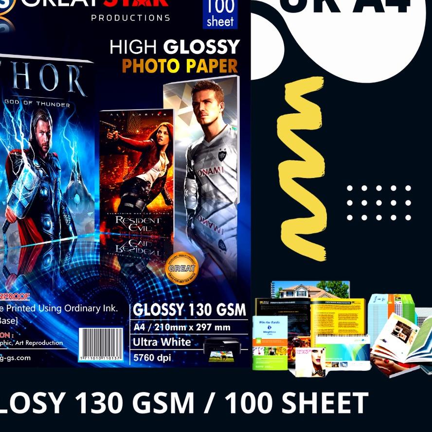 

Hot Sale GLOSY PHOTO PAPER KERTAS PHOTO 130GSM A4/100 lembar ANTI AIR