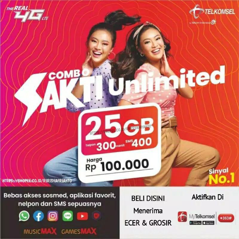 Kartu Sakti Telkomsel Kartu Internet Murah Paket 25 Gb Full 300 Menit Nelpon 400 Sms Free Amplop Shopee Indonesia