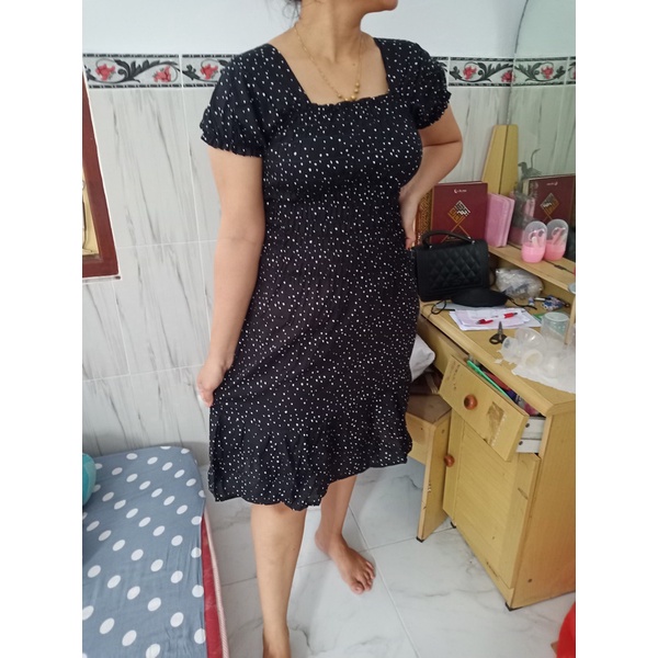 DRESS KERUT KOTAK PENDEK LENGAN KARET