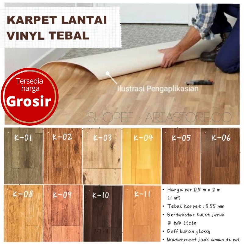 Ready  [COD] [ESTHETIC] KARPET LANTAI VINYL TEBAL IMPORT KOREA METERAN per 0.5m x 2m (1 m) Tebal