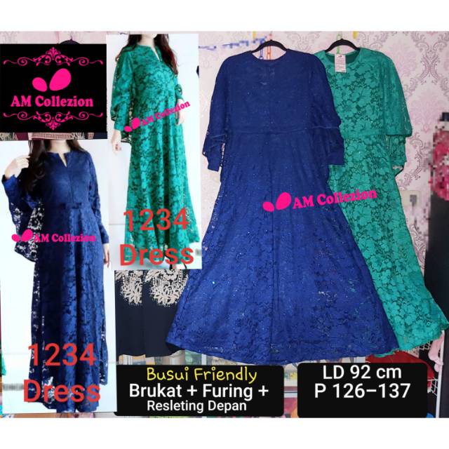 1234 Dress Gamis Brukat furing busui blink bling mewah hijab muslim glamour