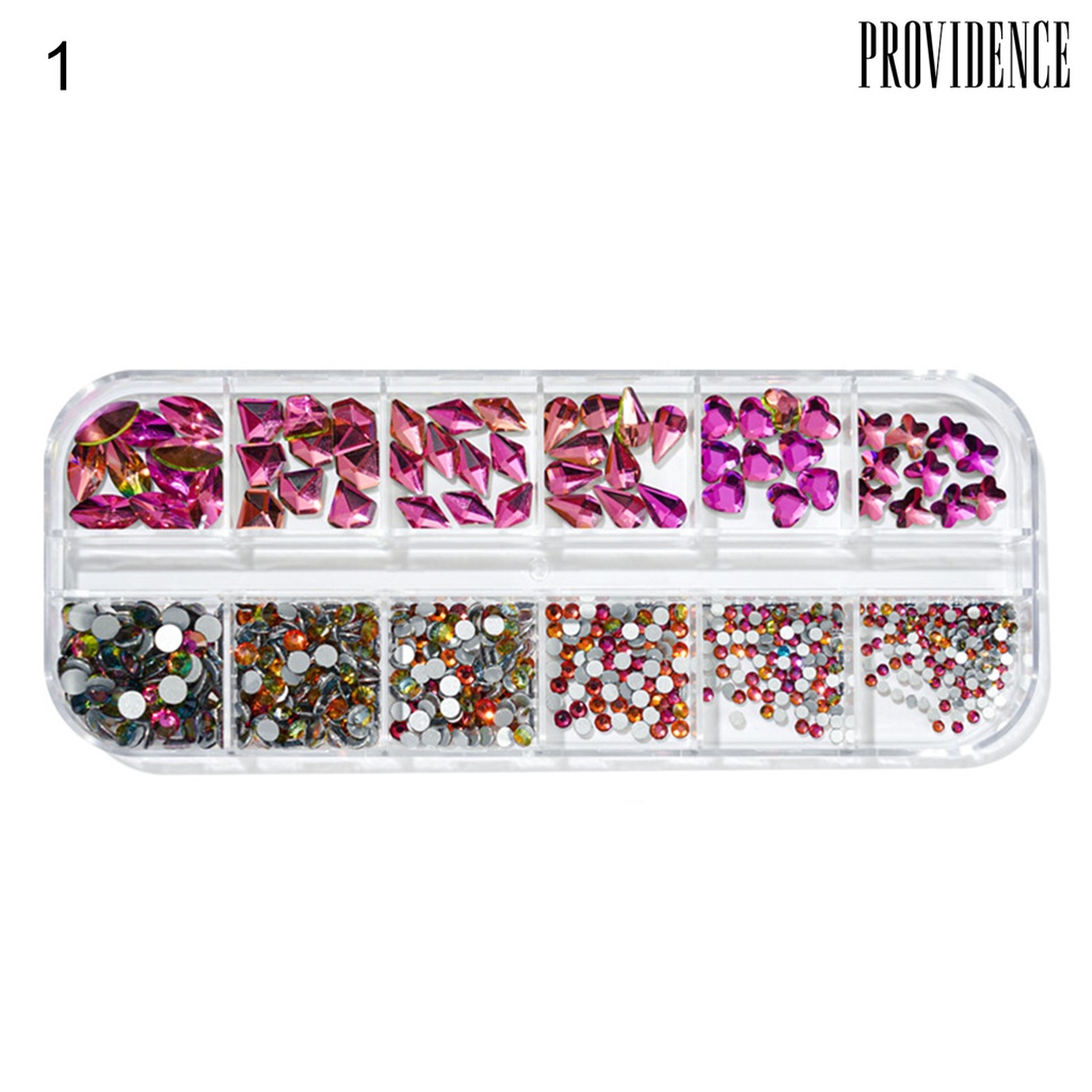 Providence 12Grids/Box Nail Art Rhinestone Flat Back Non-Drop Lightweight Mixed Colorful AB Nail Art Glitter Decorations for Manicure