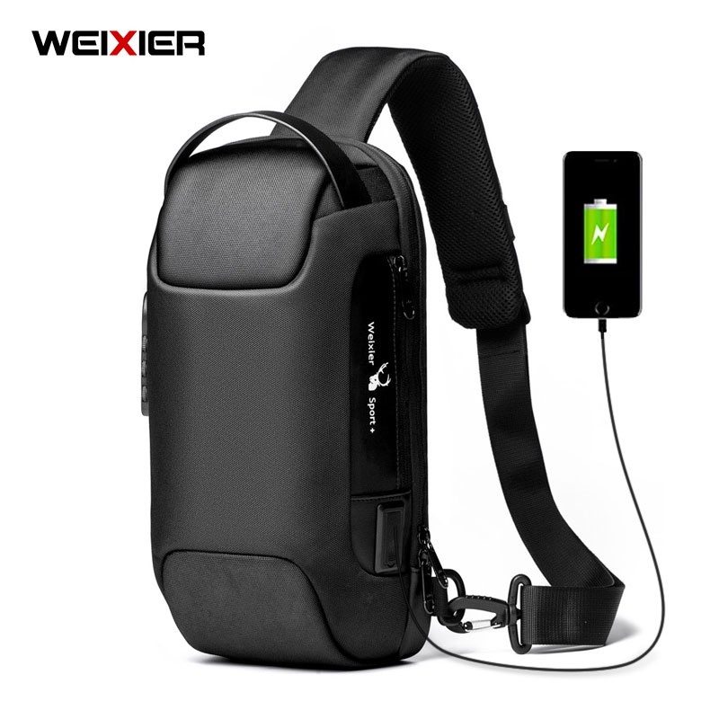 Tas Pria Cowok New Arrival Best Seller Tas Selempang Fashionable M7Y4 WEIXIER 9529 Bahu USB Port Ant