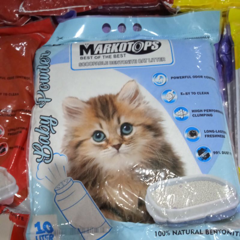 Pasir Kucing Markotops 10ltr Pasir Wangi Gumpal - Baby Powder