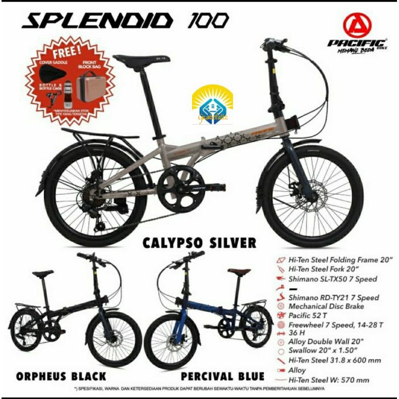 Sepeda lipat 20 inch PACIFIC SPLENDID 100 shimano 7 speed