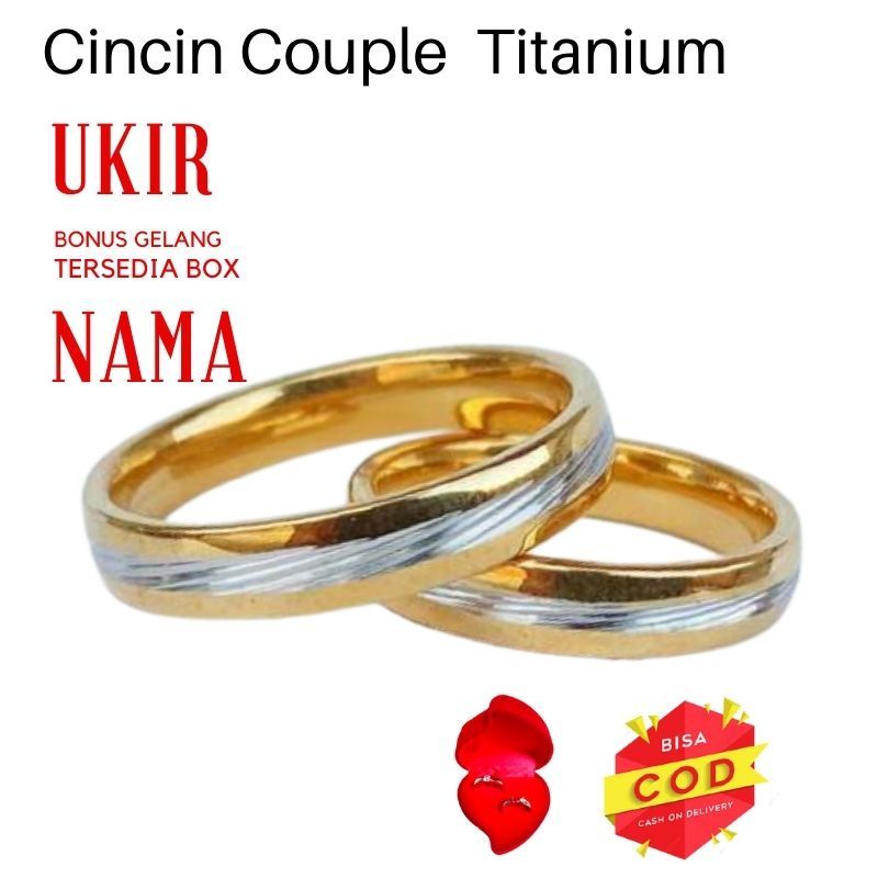 Cincin Couple titanium/ Tunangan Gold Black Fiber Pasangan  ring Pria/ Wanita Titanium Steel Rings C