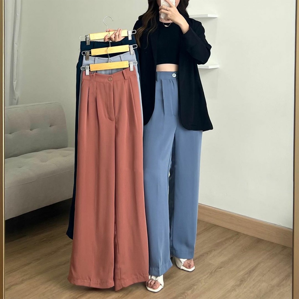 Loose Pants 332 PREMIUM Trousers Wanita Highwaist - Celana Anti Kusut - Celana Kulot Wanita - Celana Kantor Formal / Casual