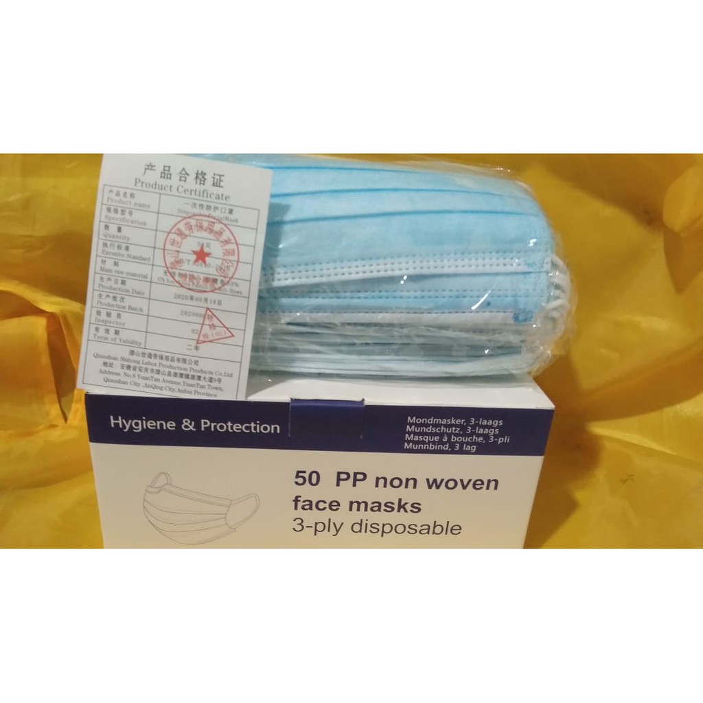 Masker 3Play Earloop Face Mask Non Woven Disposable Per Box Isi 50 Lembar Bukan Masker Sensi